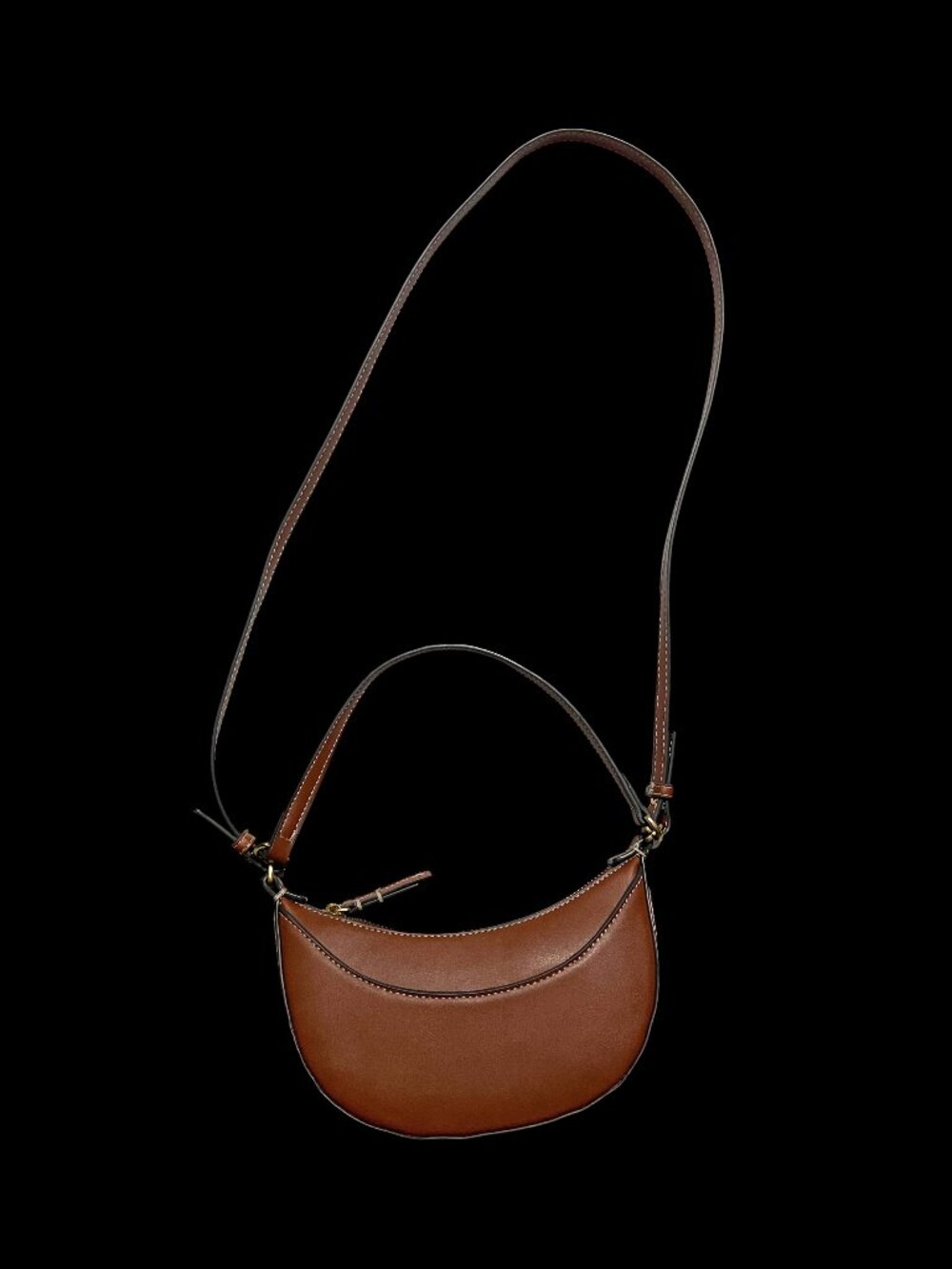Mango MNG Crescent Crossbody / Shoulder Bag with Zip Closure and Gold Hardware
